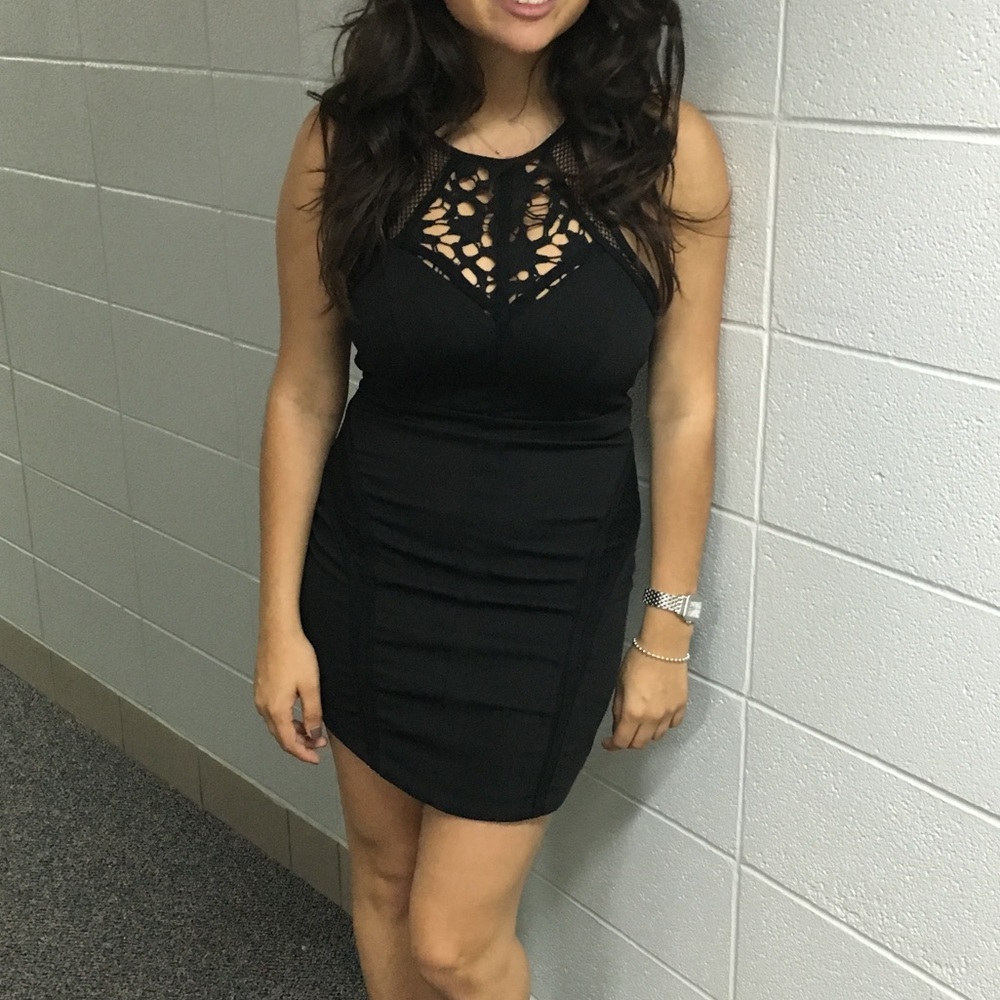 LF Stores Rumor Boutique Black Crochet Bodycon Dress